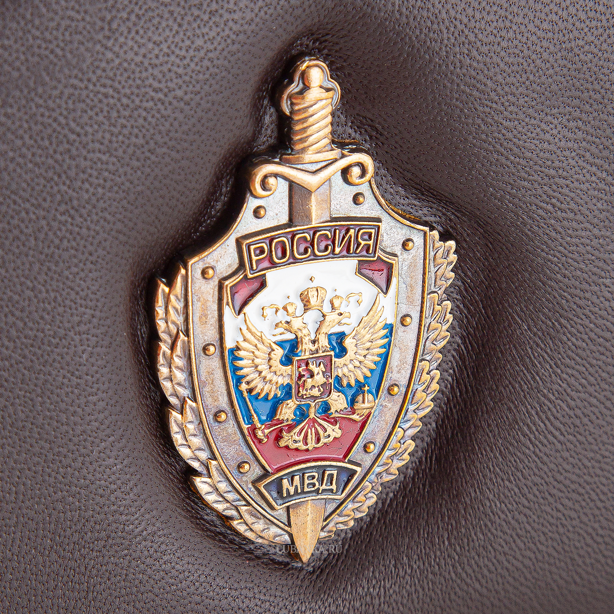 Обложка для удостоверения МВД с жетоном узкая пухлая коричневая